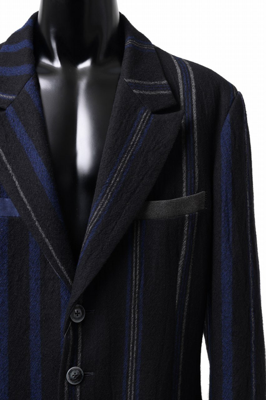 画像をギャラリービューアに読み込む, Y's for men 3B PEAKED LAPEL JACKET / WOOL SURGE STRIPE (BLACK)