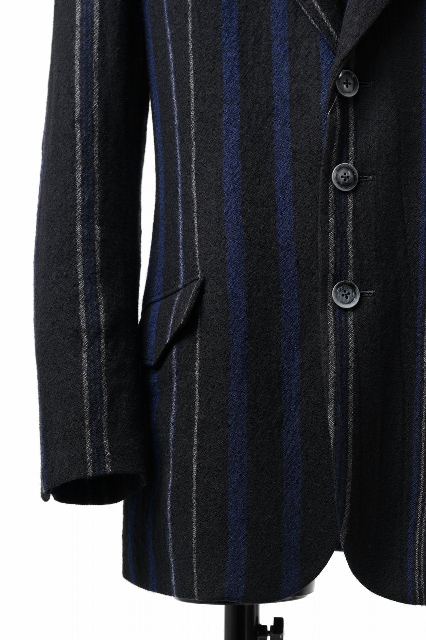 画像をギャラリービューアに読み込む, Y's for men 3B PEAKED LAPEL JACKET / WOOL SURGE STRIPE (BLACK)