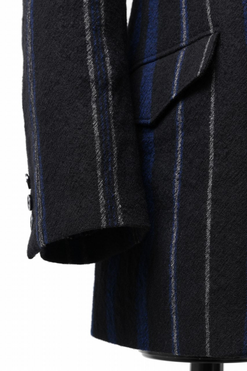 画像をギャラリービューアに読み込む, Y's for men 3B PEAKED LAPEL JACKET / WOOL SURGE STRIPE (BLACK)
