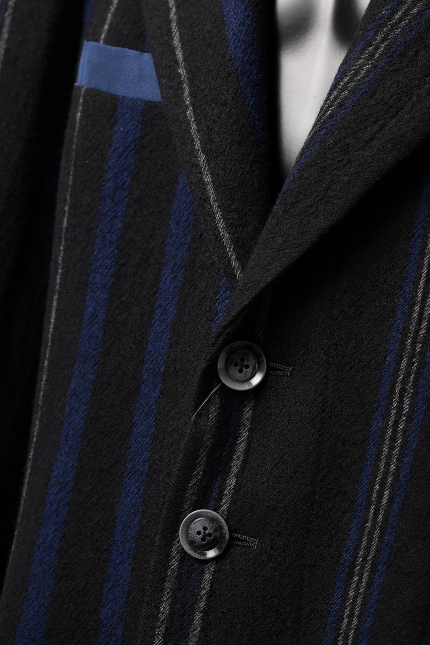 画像をギャラリービューアに読み込む, Y's for men 3B PEAKED LAPEL JACKET / WOOL SURGE STRIPE (BLACK)