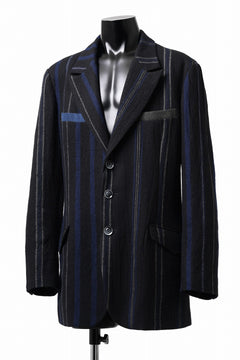 画像をギャラリービューアに読み込む, Y's for men 3B PEAKED LAPEL JACKET / WOOL SURGE STRIPE (BLACK)