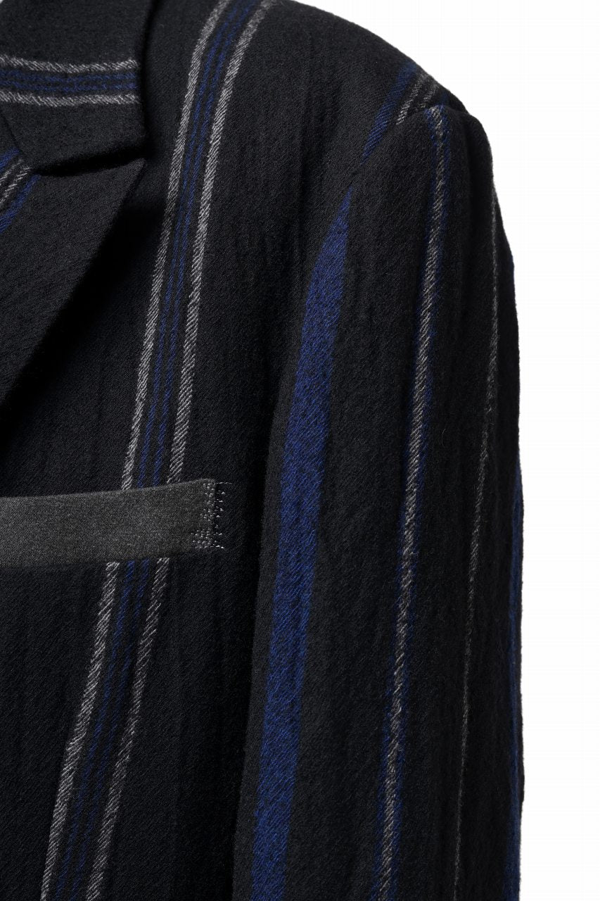 画像をギャラリービューアに読み込む, Y's for men 3B PEAKED LAPEL JACKET / WOOL SURGE STRIPE (BLACK)