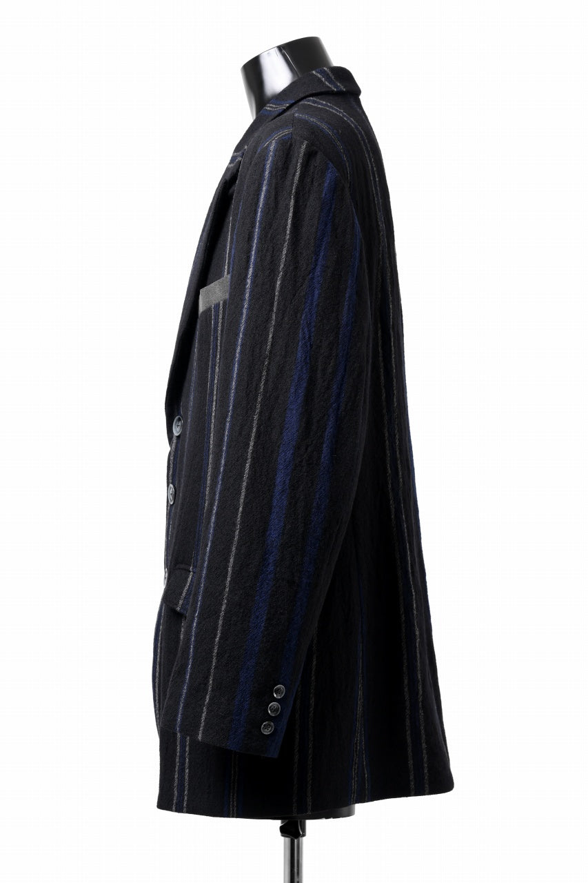画像をギャラリービューアに読み込む, Y's for men 3B PEAKED LAPEL JACKET / WOOL SURGE STRIPE (BLACK)