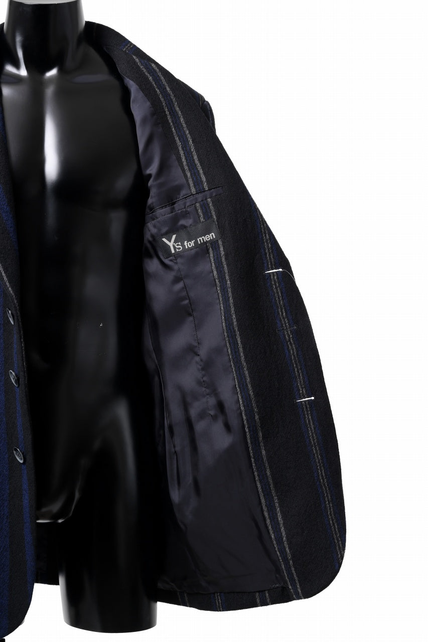 画像をギャラリービューアに読み込む, Y's for men 3B PEAKED LAPEL JACKET / WOOL SURGE STRIPE (BLACK)