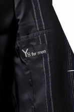 画像をギャラリービューアに読み込む, Y's for men 3B PEAKED LAPEL JACKET / WOOL SURGE STRIPE (BLACK)