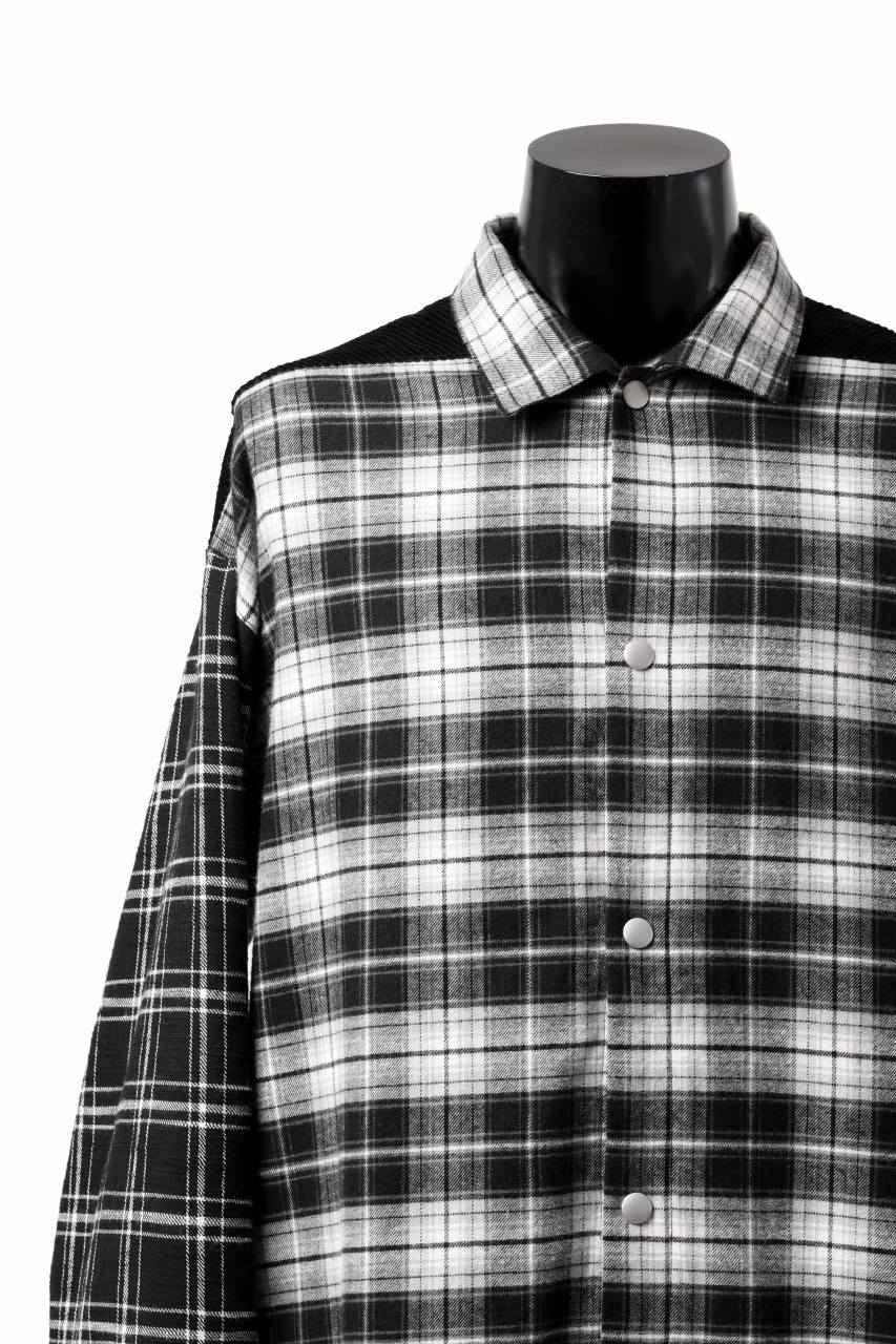 画像をギャラリービューアに読み込む, A.F ARTEFACT SNAPPED OVER SHIRT / CHECK x CORDUROY COMBI (BLACK)
