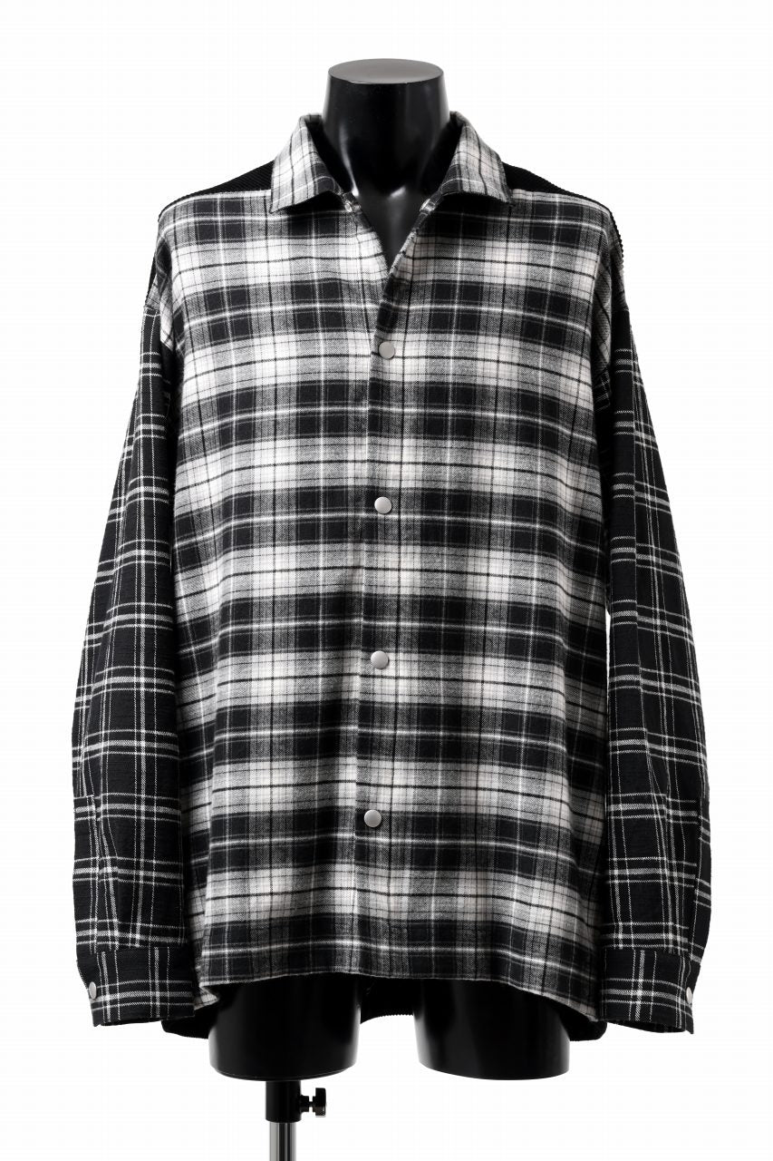 画像をギャラリービューアに読み込む, A.F ARTEFACT SNAPPED OVER SHIRT / CHECK x CORDUROY COMBI (BLACK)