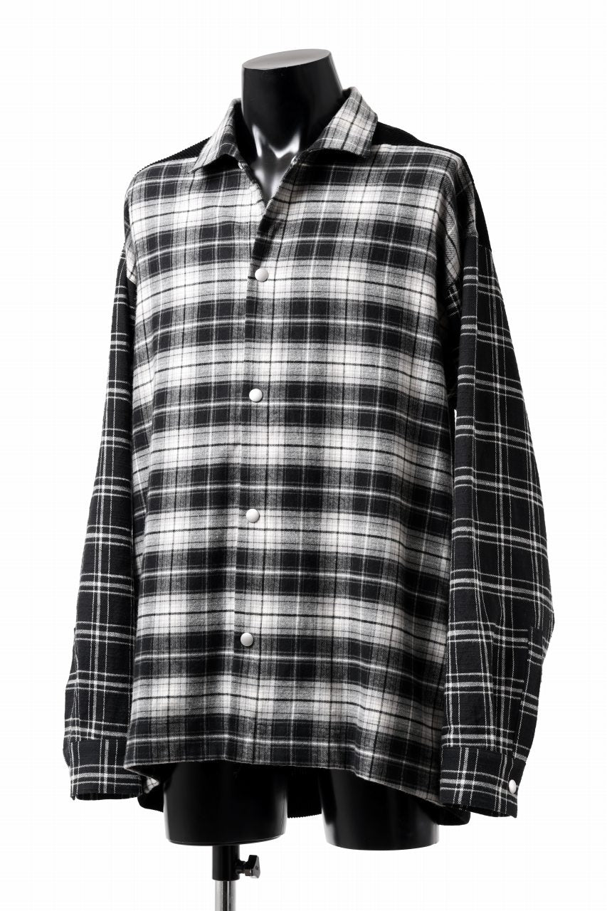 画像をギャラリービューアに読み込む, A.F ARTEFACT SNAPPED OVER SHIRT / CHECK x CORDUROY COMBI (BLACK)