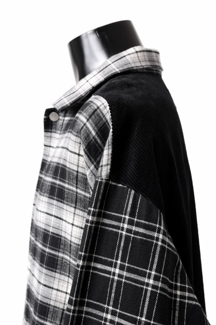 画像をギャラリービューアに読み込む, A.F ARTEFACT SNAPPED OVER SHIRT / CHECK x CORDUROY COMBI (BLACK)
