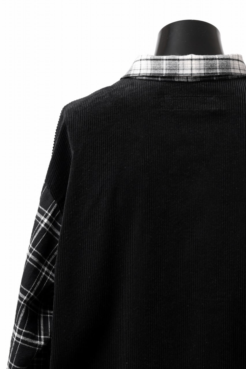画像をギャラリービューアに読み込む, A.F ARTEFACT SNAPPED OVER SHIRT / CHECK x CORDUROY COMBI (BLACK)