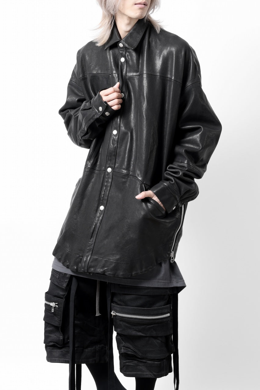 画像をギャラリービューアに読み込む, A.F ARTEFACT SNAPPED COCOON SHIRT-JACKET / SOFT GOAT LEATHER (BLACK)