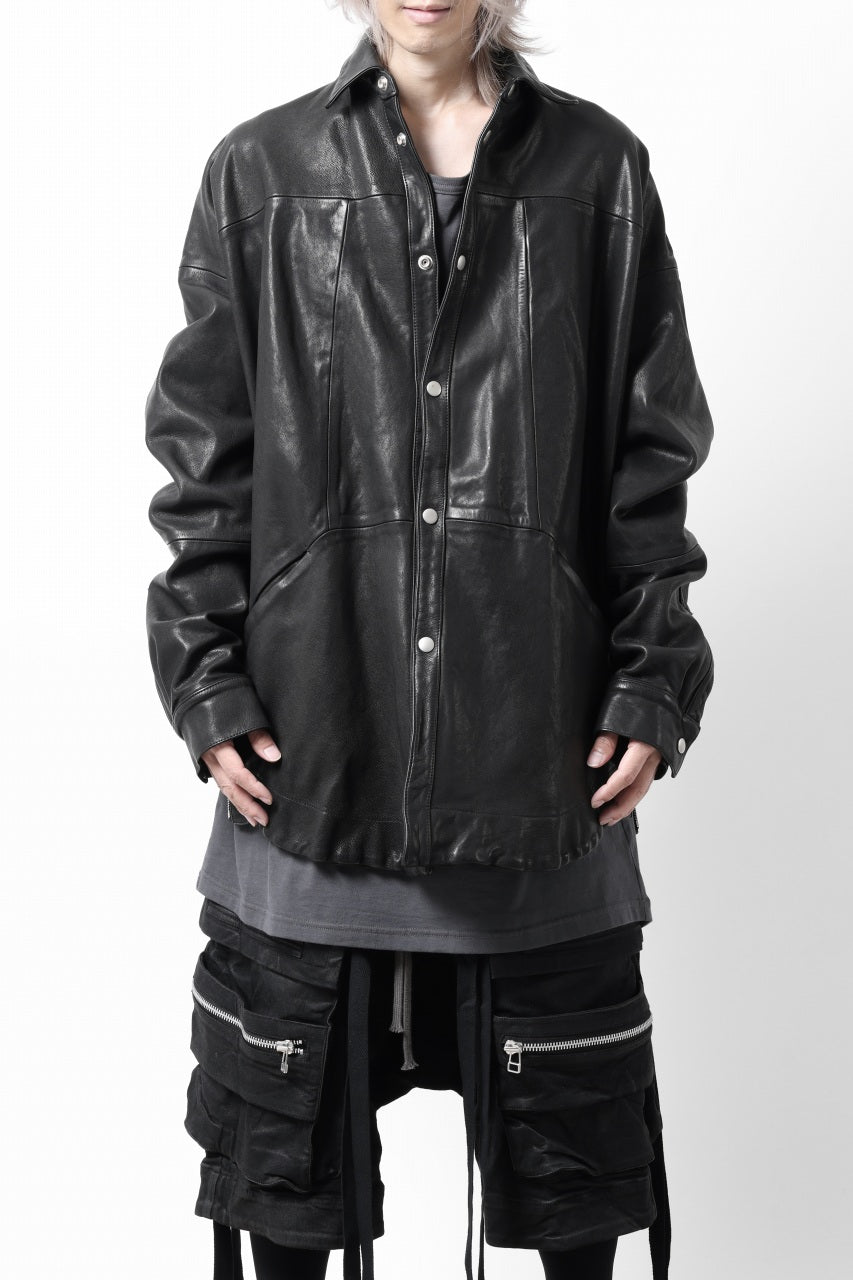 画像をギャラリービューアに読み込む, A.F ARTEFACT SNAPPED COCOON SHIRT-JACKET / SOFT GOAT LEATHER (BLACK)