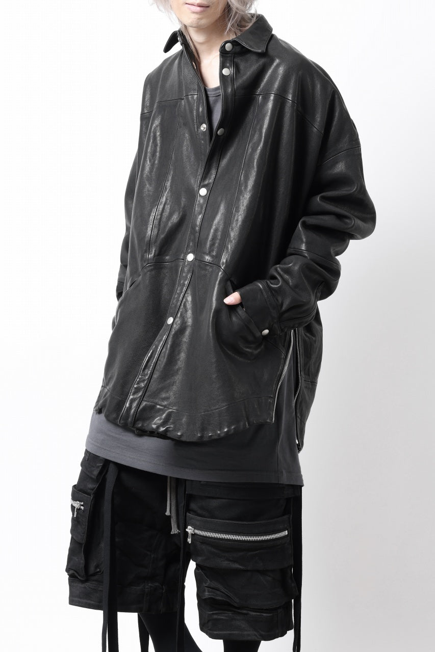 画像をギャラリービューアに読み込む, A.F ARTEFACT SNAPPED COCOON SHIRT-JACKET / SOFT GOAT LEATHER (BLACK)