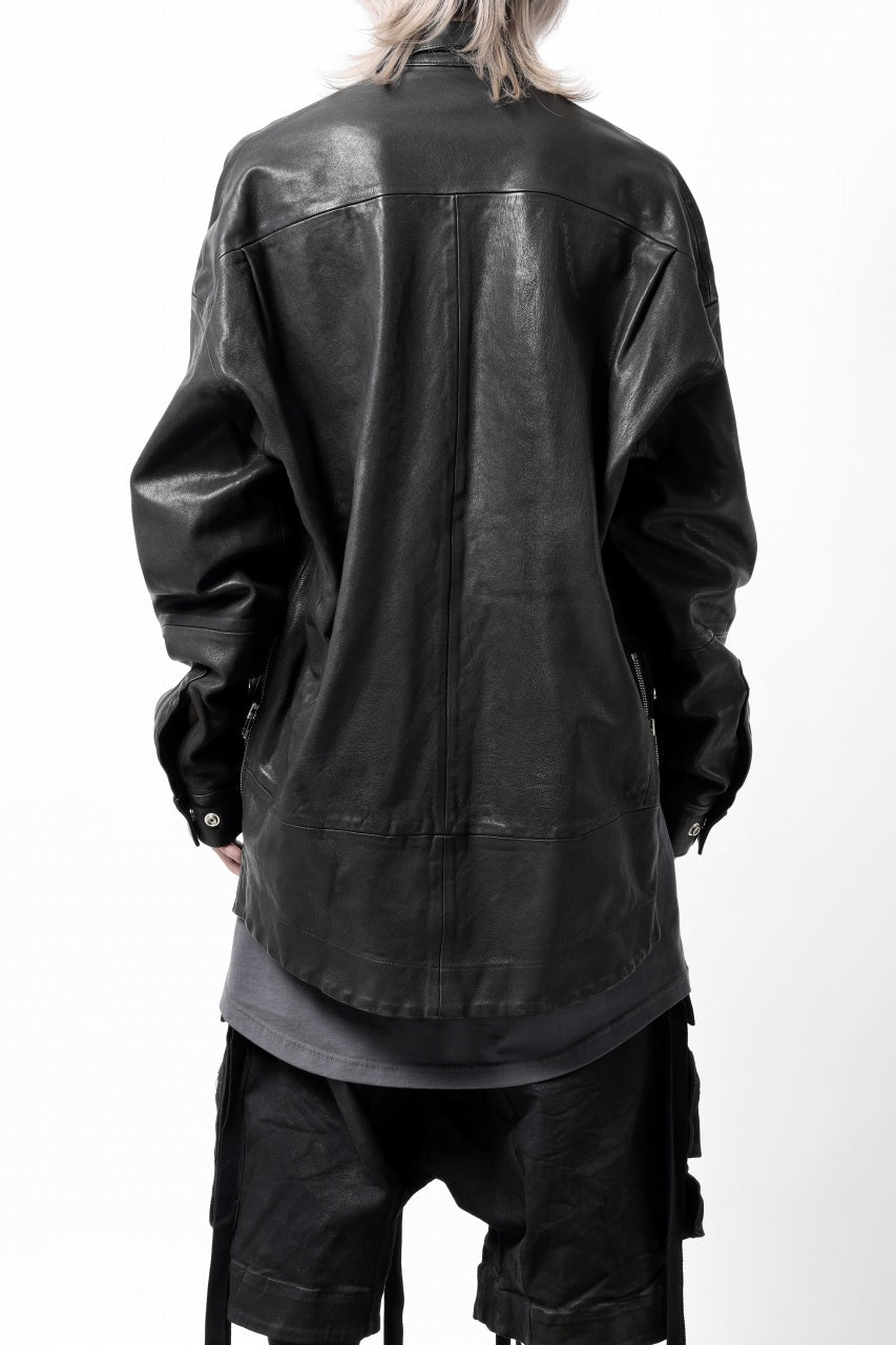 画像をギャラリービューアに読み込む, A.F ARTEFACT SNAPPED COCOON SHIRT-JACKET / SOFT GOAT LEATHER (BLACK)