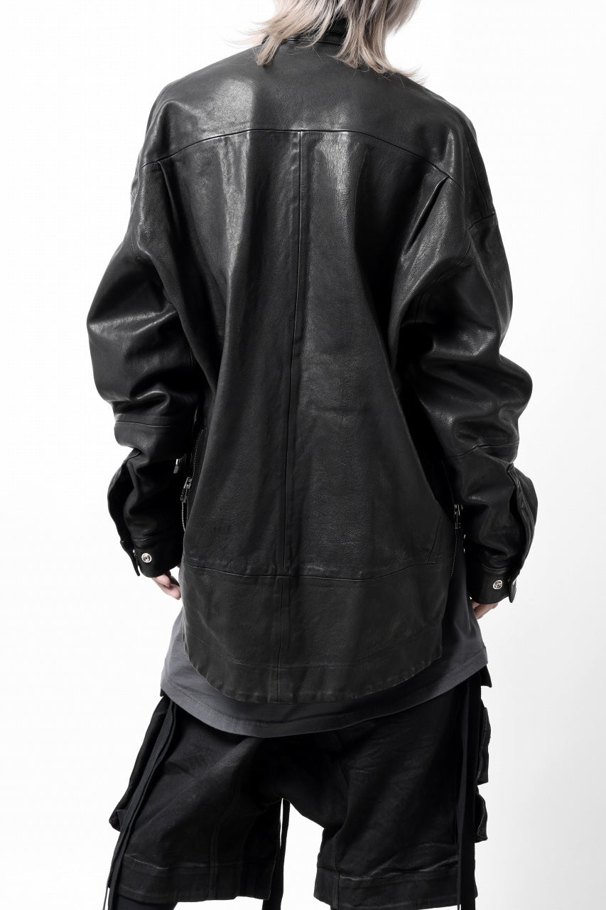 画像をギャラリービューアに読み込む, A.F ARTEFACT SNAPPED COCOON SHIRT-JACKET / SOFT GOAT LEATHER (BLACK)