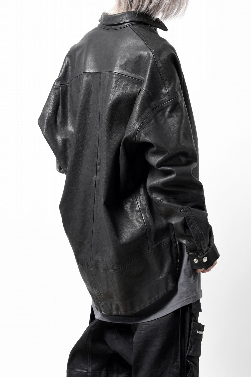 画像をギャラリービューアに読み込む, A.F ARTEFACT SNAPPED COCOON SHIRT-JACKET / SOFT GOAT LEATHER (BLACK)