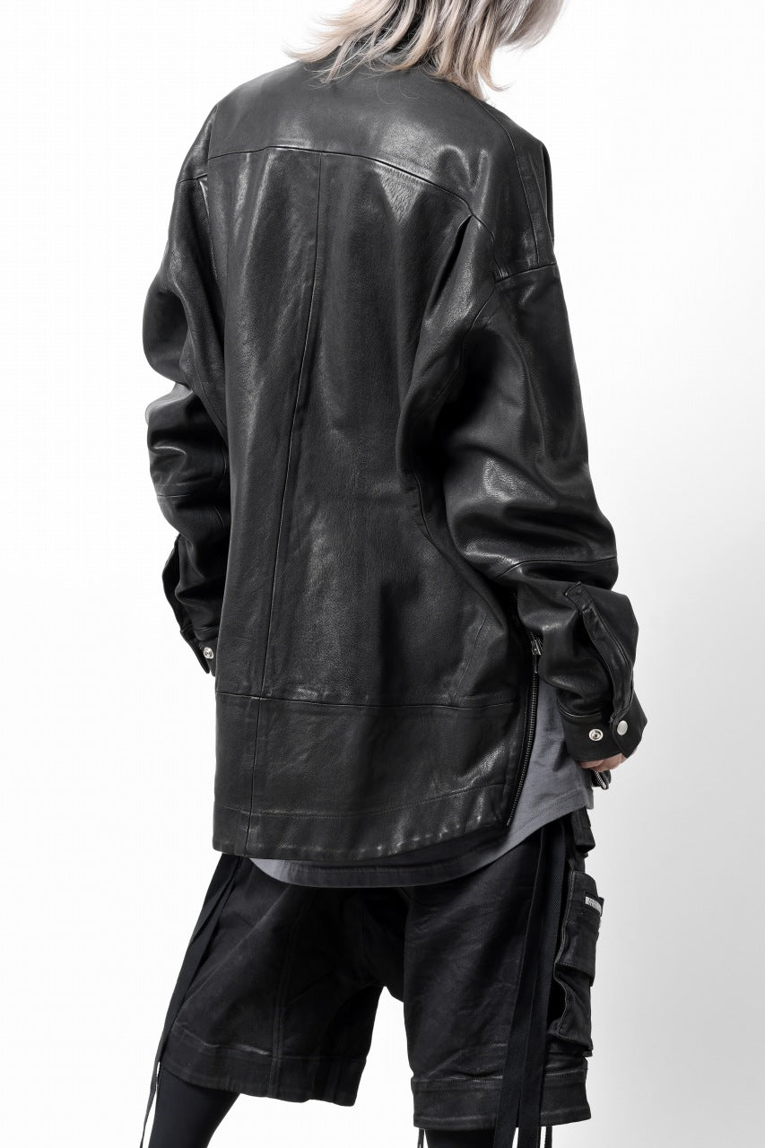 画像をギャラリービューアに読み込む, A.F ARTEFACT SNAPPED COCOON SHIRT-JACKET / SOFT GOAT LEATHER (BLACK)