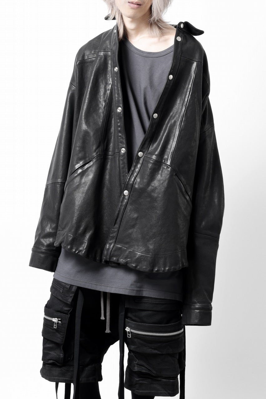 画像をギャラリービューアに読み込む, A.F ARTEFACT SNAPPED COCOON SHIRT-JACKET / SOFT GOAT LEATHER (BLACK)