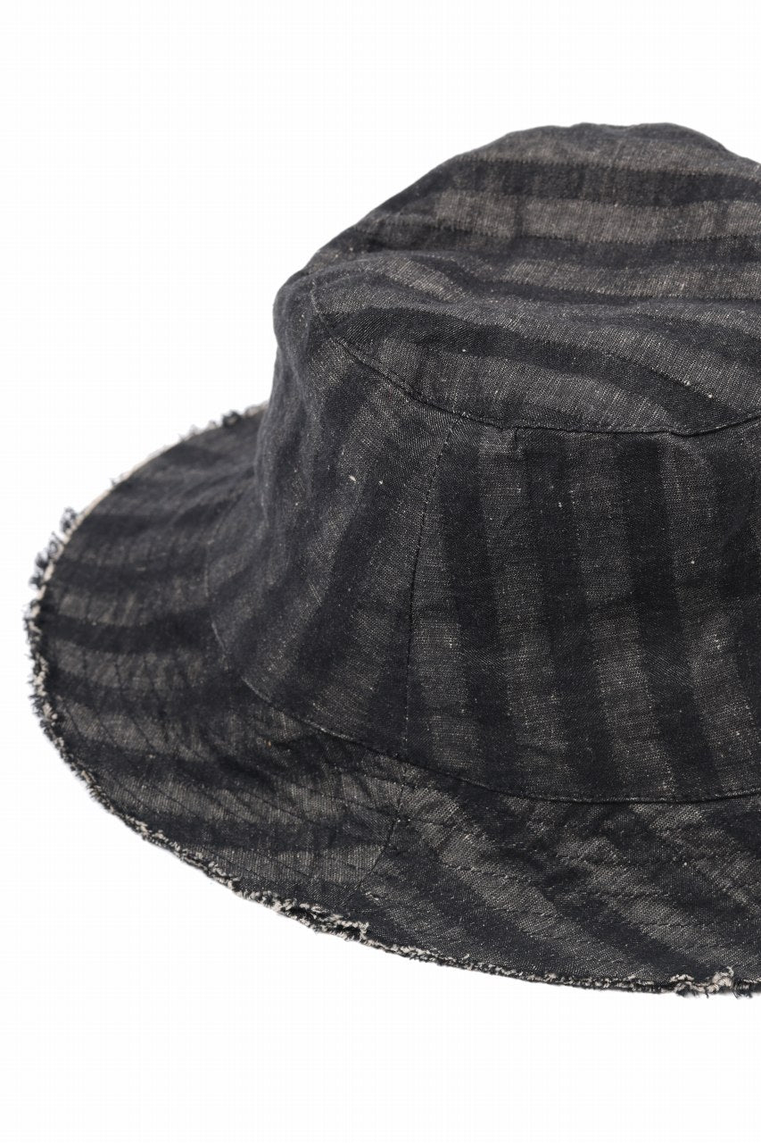 daub BUCKET HAT / STRETCH LINEN-COTTON STRIPE (BLACK)