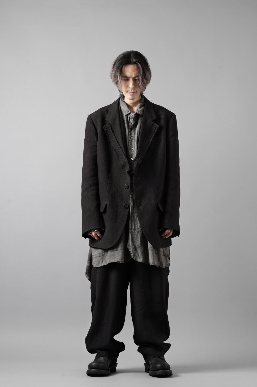 画像をギャラリービューアに読み込む, Y's for men 3 BUTTONS JACKET WITH DECORATIVE CLOTH / 40 LINEN (BLACK)