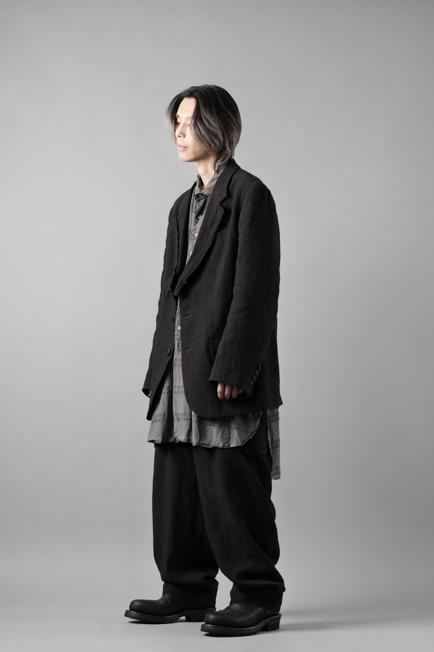 画像をギャラリービューアに読み込む, Y&#39;s for men 3 BUTTONS JACKET WITH DECORATIVE CLOTH / 40 LINEN (BLACK)