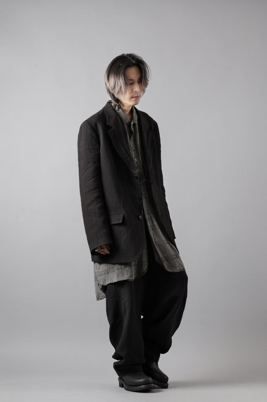画像をギャラリービューアに読み込む, Y's for men 3 BUTTONS JACKET WITH DECORATIVE CLOTH / 40 LINEN (BLACK)