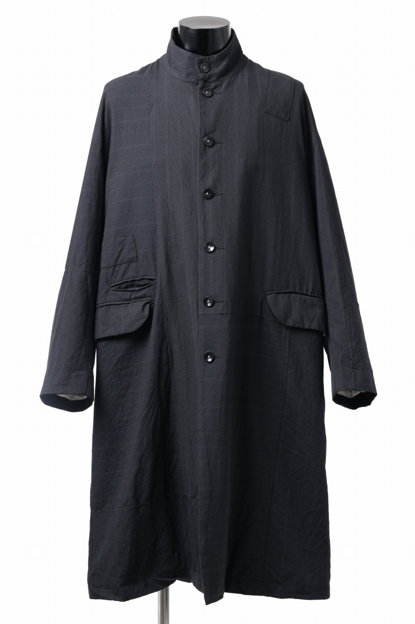 Load image into Gallery viewer, KLASICA FIGS PATCH WORKED RELAX FIT COAT / SUPER 100's ALTERNATE STRIPE SERGE WOOL (INK BLACK)