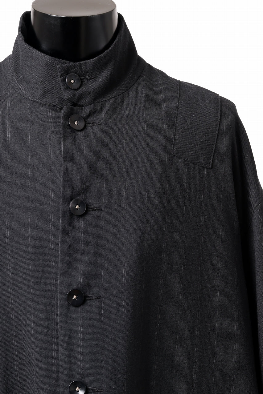 Load image into Gallery viewer, KLASICA FIGS PATCH WORKED RELAX FIT COAT / SUPER 100's ALTERNATE STRIPE SERGE WOOL (INK BLACK)