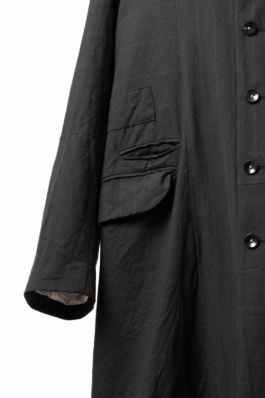 Load image into Gallery viewer, KLASICA FIGS PATCH WORKED RELAX FIT COAT / SUPER 100's ALTERNATE STRIPE SERGE WOOL (INK BLACK)