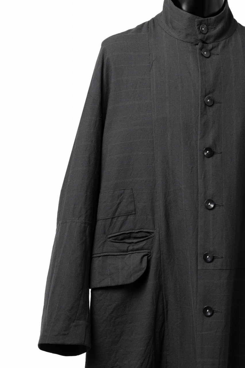 Load image into Gallery viewer, KLASICA FIGS PATCH WORKED RELAX FIT COAT / SUPER 100's ALTERNATE STRIPE SERGE WOOL (INK BLACK)