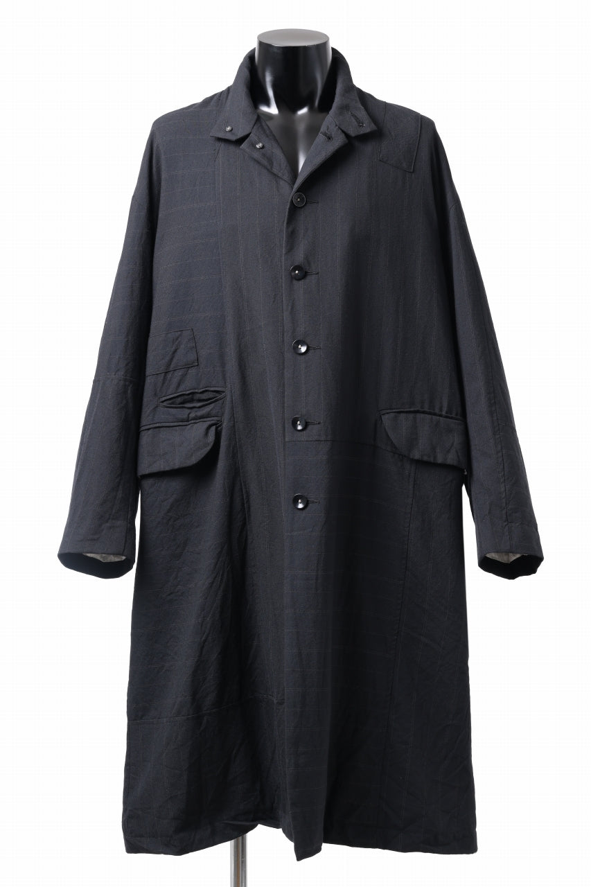 Load image into Gallery viewer, KLASICA FIGS PATCH WORKED RELAX FIT COAT / SUPER 100's ALTERNATE STRIPE SERGE WOOL (INK BLACK)