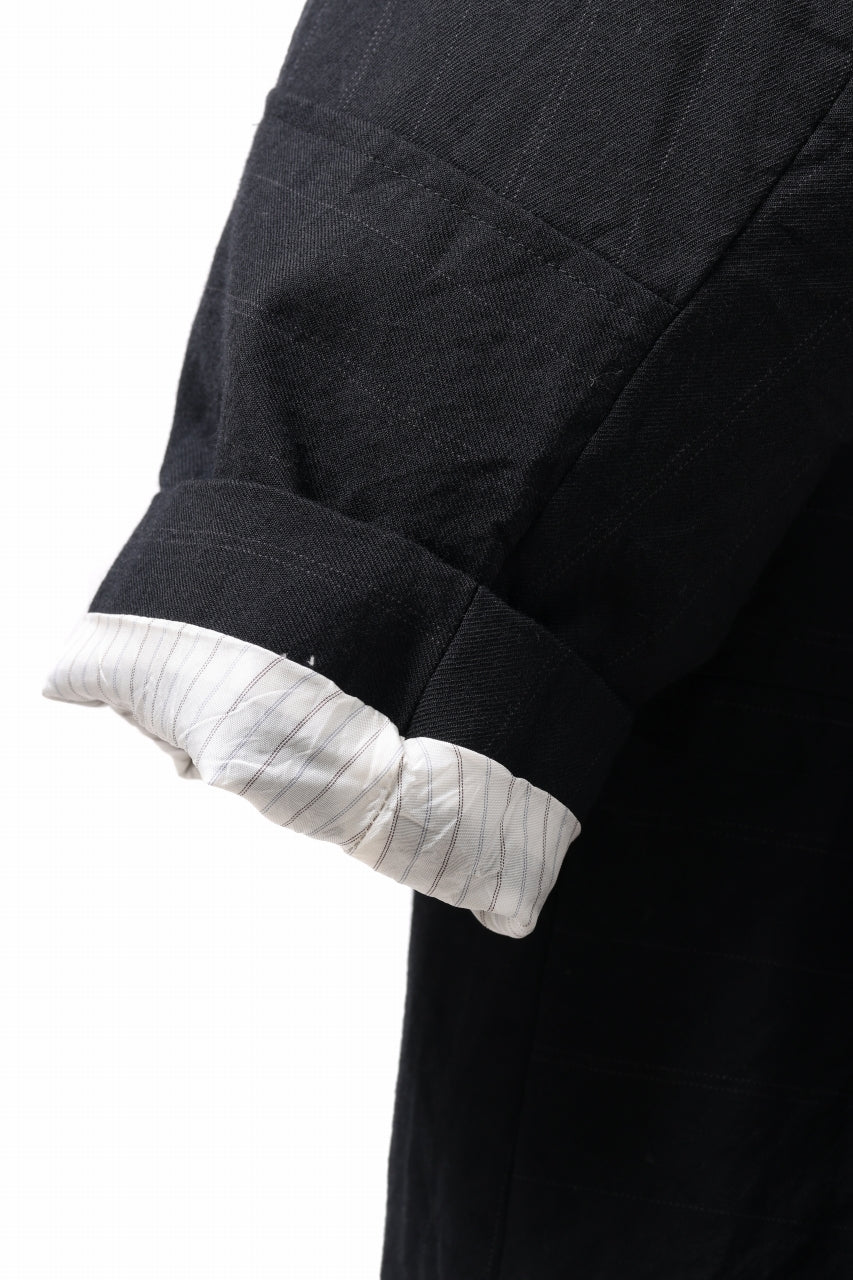 Load image into Gallery viewer, KLASICA FIGS PATCH WORKED RELAX FIT COAT / SUPER 100's ALTERNATE STRIPE SERGE WOOL (INK BLACK)