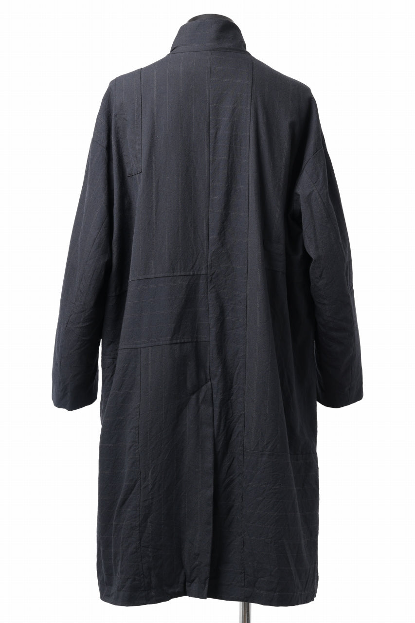 Load image into Gallery viewer, KLASICA FIGS PATCH WORKED RELAX FIT COAT / SUPER 100's ALTERNATE STRIPE SERGE WOOL (INK BLACK)
