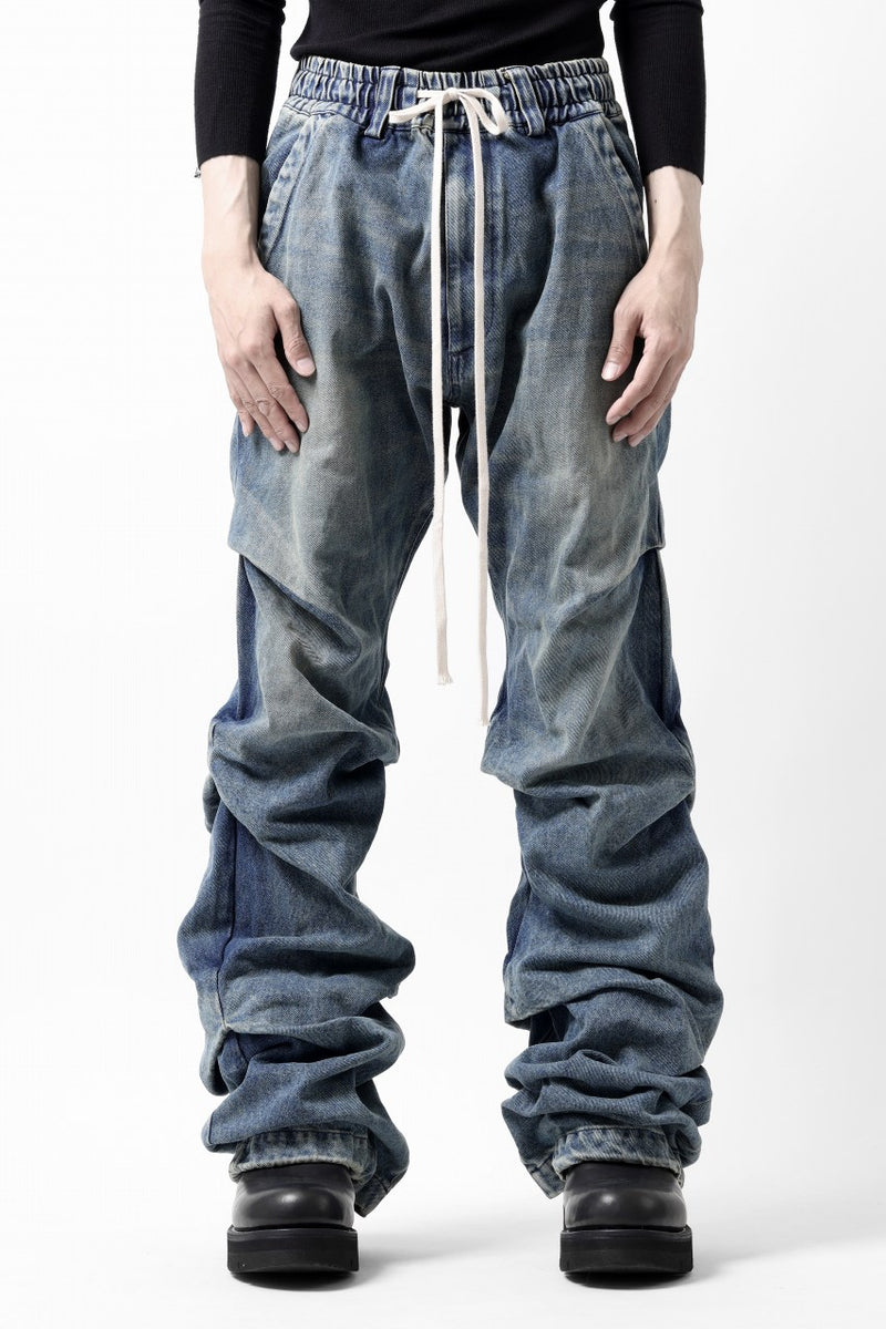 A.F ARTEFACT TUCK SLIM BAGGY PANTS / FADED DENIM (DAMAGE BLACK)の 