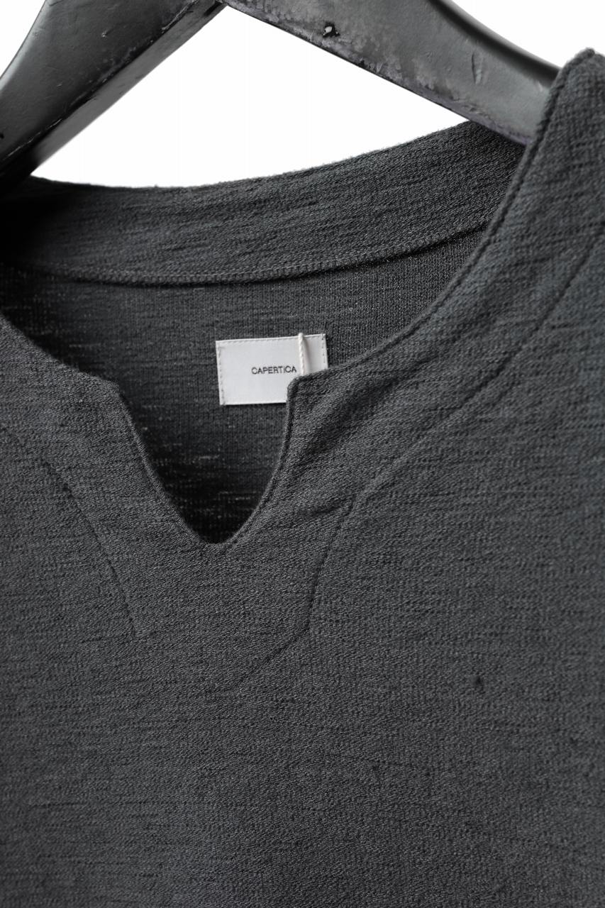 画像をギャラリービューアに読み込む, CAPERTICA KEY NECK TEE / LINEN HEAVY JERSEY (ANTIQUE BLACK)