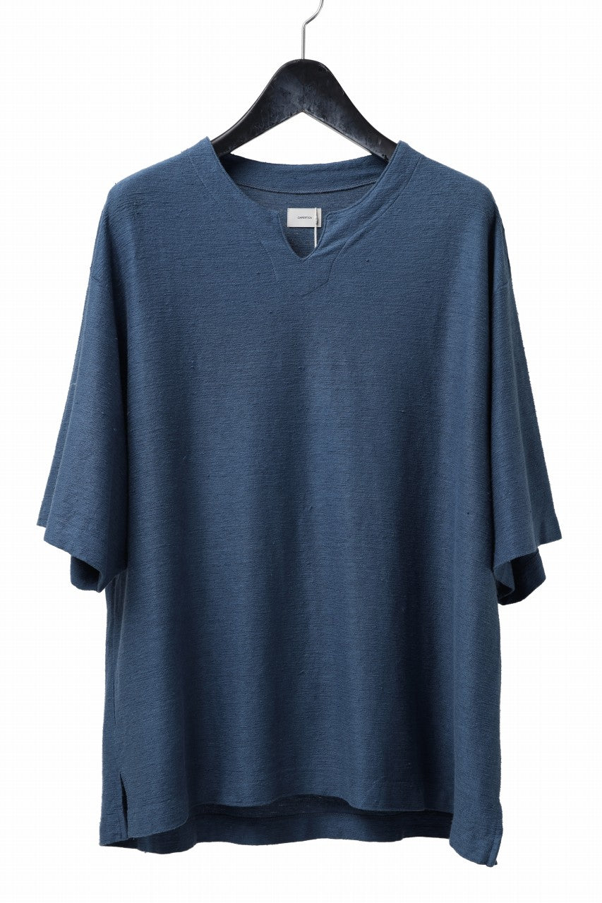 画像をギャラリービューアに読み込む, CAPERTICA KEY NECK TEE / LINEN HEAVY JERSEY (DEEP BLUE)