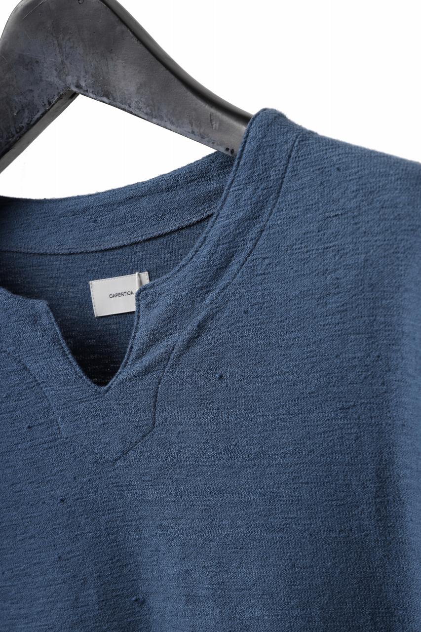 画像をギャラリービューアに読み込む, CAPERTICA KEY NECK TEE / LINEN HEAVY JERSEY (DEEP BLUE)