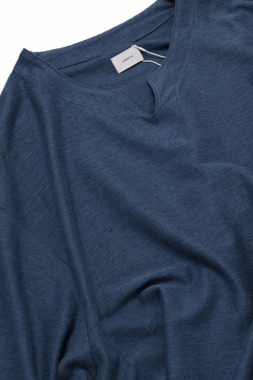 画像をギャラリービューアに読み込む, CAPERTICA KEY NECK TEE / LINEN HEAVY JERSEY (DEEP BLUE)