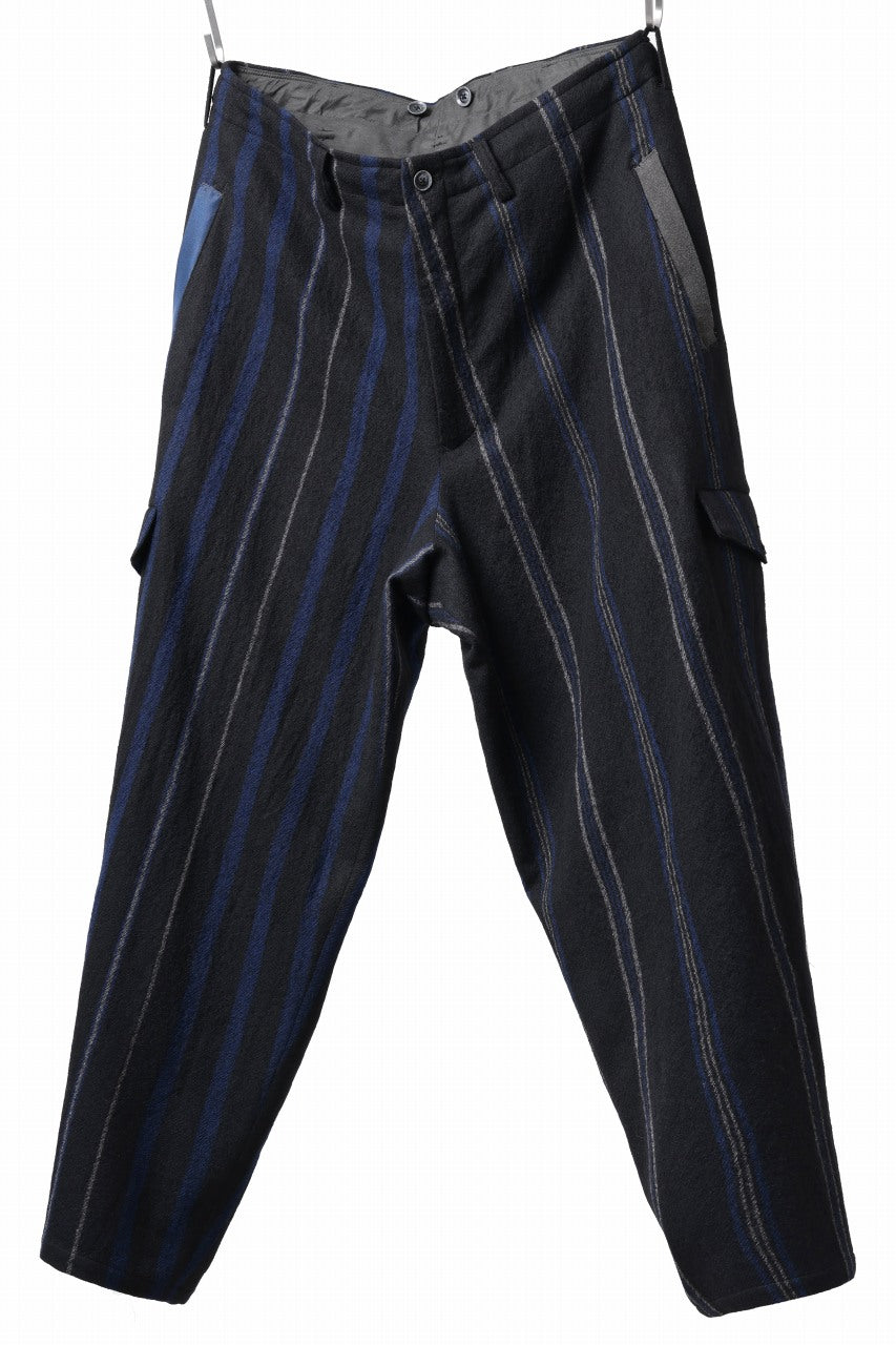 画像をギャラリービューアに読み込む, Y's for men STRIPED PATTERN PANTS / WOOL SURGE STRIPE (BLACK)