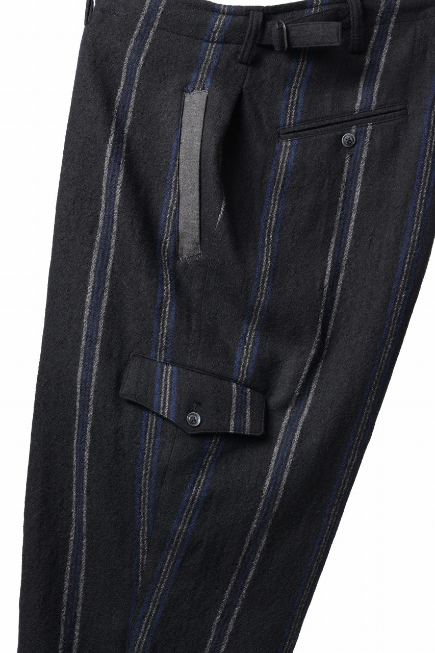 画像をギャラリービューアに読み込む, Y's for men STRIPED PATTERN PANTS / WOOL SURGE STRIPE (BLACK)