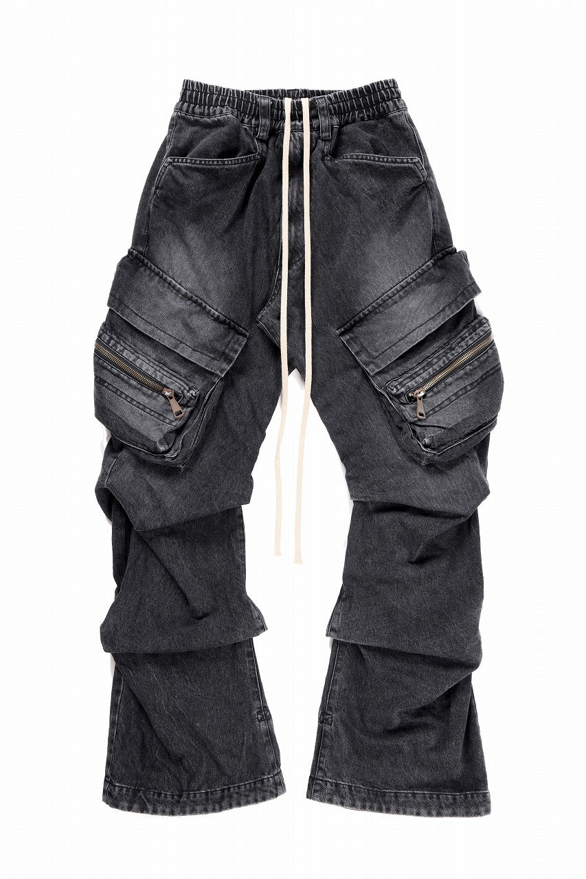 画像をギャラリービューアに読み込む, A.F ARTEFACT CARGO TUCK BAGGY PANTS / FADED DENIM (BLACK)