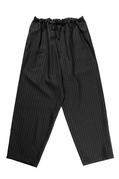 Y's for men WIDE-LEG DRAWSTRING PANTS / STRIPED SERGE (BLACK)
