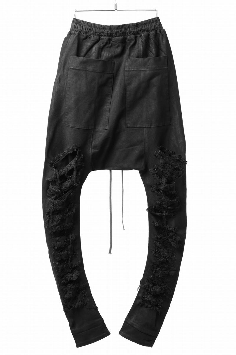 A.F ARTEFACT DAMAGE SAROUEL SKINNY PANTS / COATING STRETCH DENIM (BLACK)