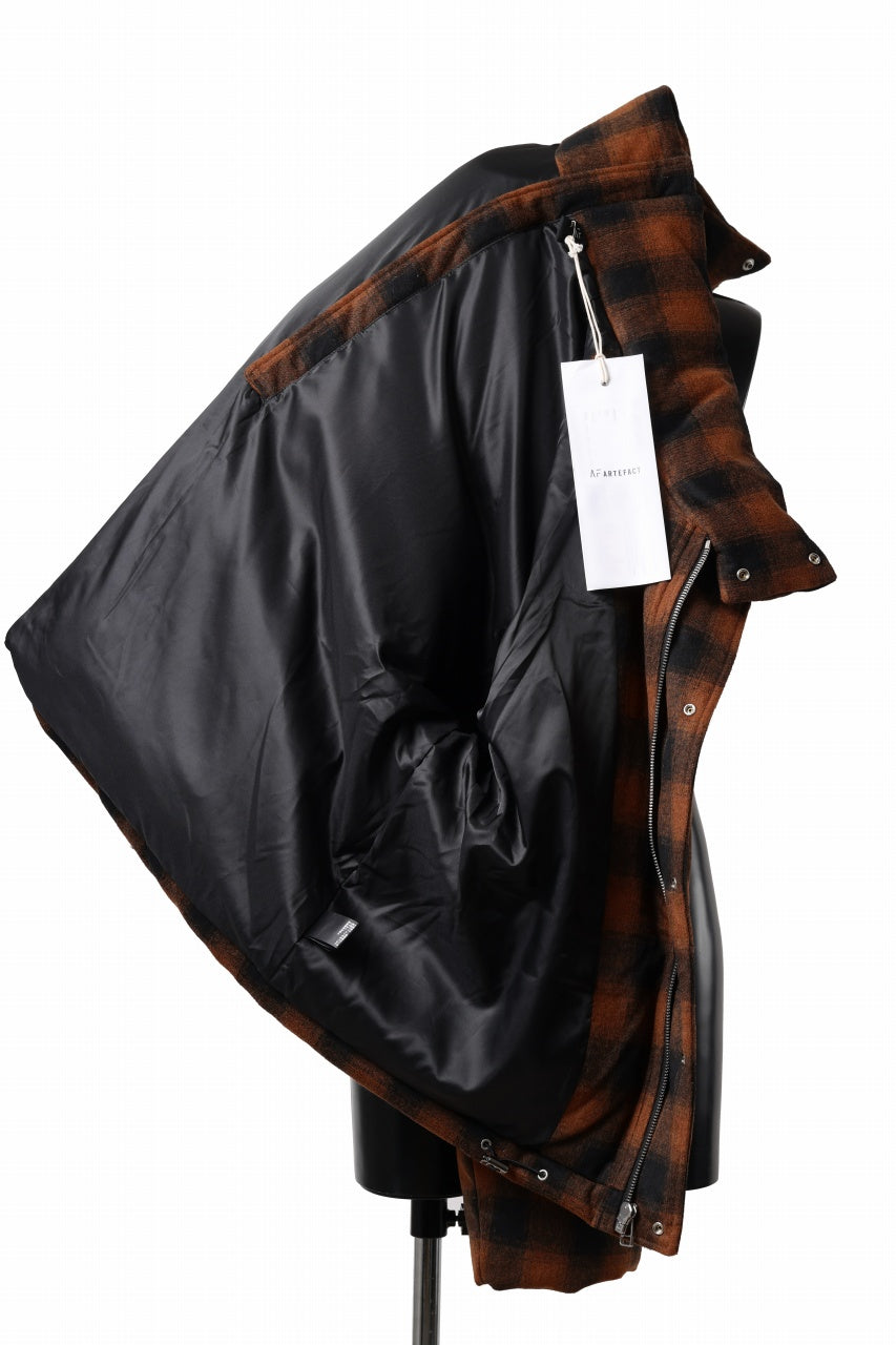 画像をギャラリービューアに読み込む, A.F ARTEFACT HIGH NECK DOWN JACKET / OMBRE CHECK FLANNEL (BLACK x ORANGE)