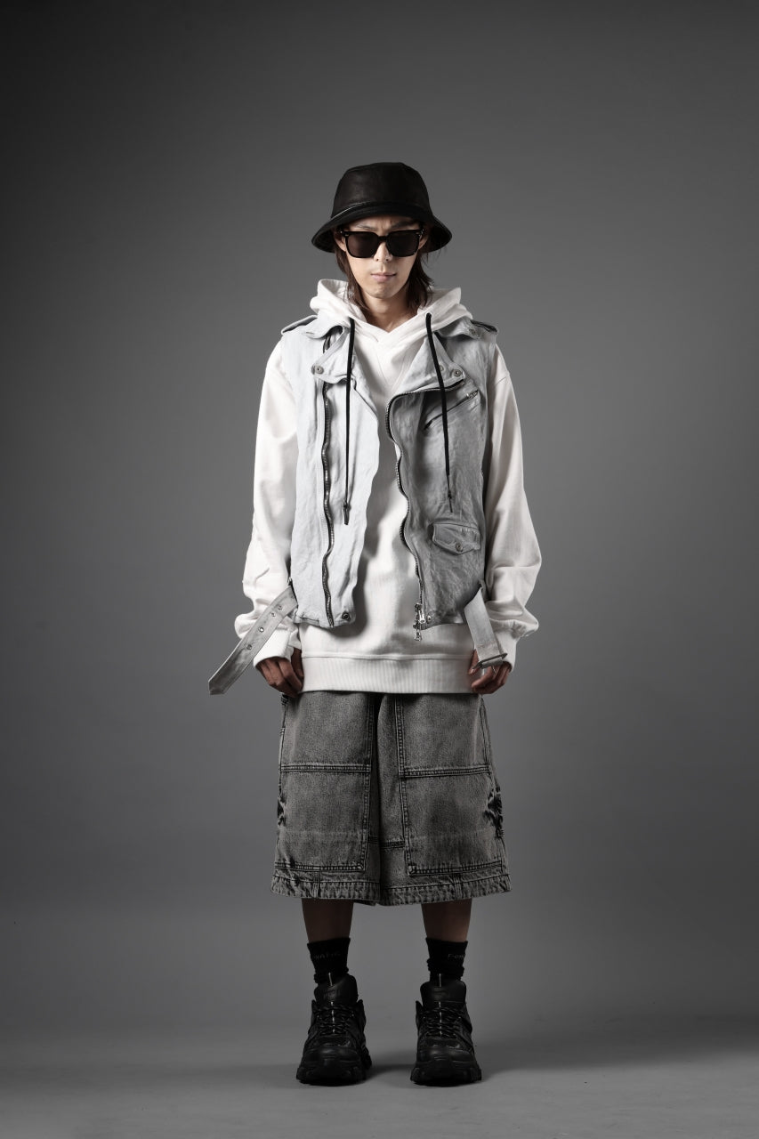 画像をギャラリービューアに読み込む, ISAMU KATAYAMA BACKLASH JP-CALF NATURAL DYED GARMENT-WASH DOUBLE RIDERS VEST (WHITE)