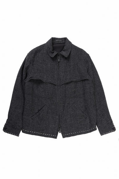 Y's for men BLOUSON with HAND STITCH / HOUNDSTOOTH WOOL (BLACK)