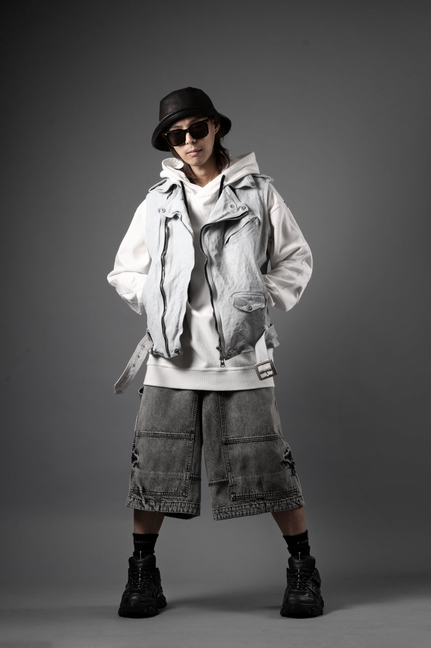 画像をギャラリービューアに読み込む, ISAMU KATAYAMA BACKLASH JP-CALF NATURAL DYED GARMENT-WASH DOUBLE RIDERS VEST (WHITE)