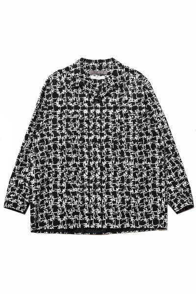 Y's for men x MASSES OPEN COLLAR SHIRT / MA ALL OVER PIGMENT PRINT (BLACK)