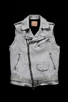 画像をギャラリービューアに読み込む, ISAMU KATAYAMA BACKLASH JP-CALF NATURAL DYED GARMENT-WASH DOUBLE RIDERS VEST (WHITE)