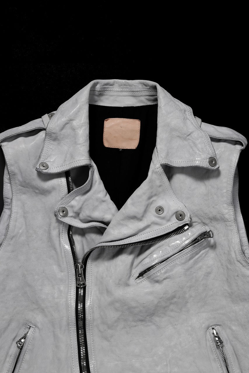 画像をギャラリービューアに読み込む, ISAMU KATAYAMA BACKLASH JP-CALF NATURAL DYED GARMENT-WASH DOUBLE RIDERS VEST (WHITE)